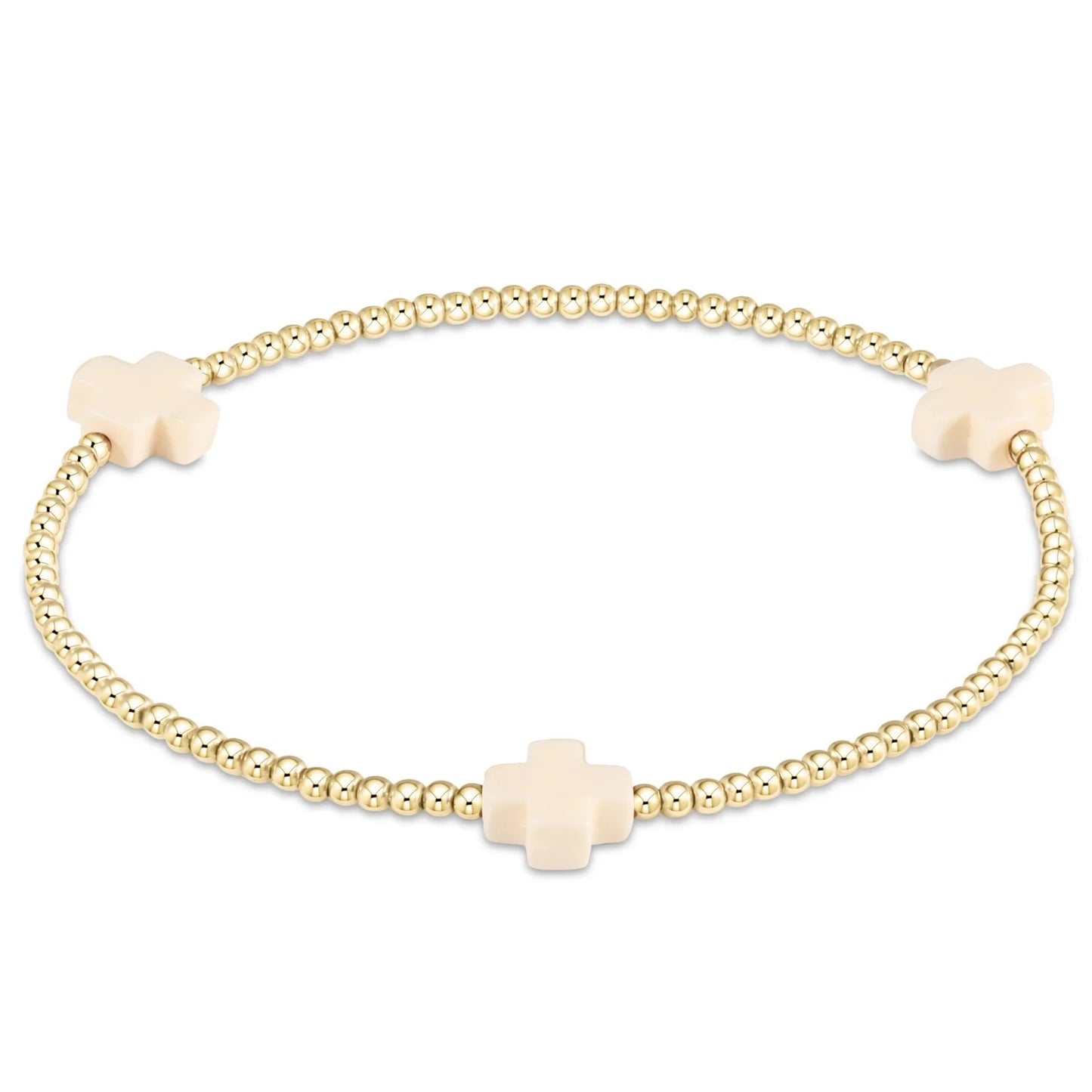 Signature Cross Gold Pattern 3mm Bead Bracelet - Off White