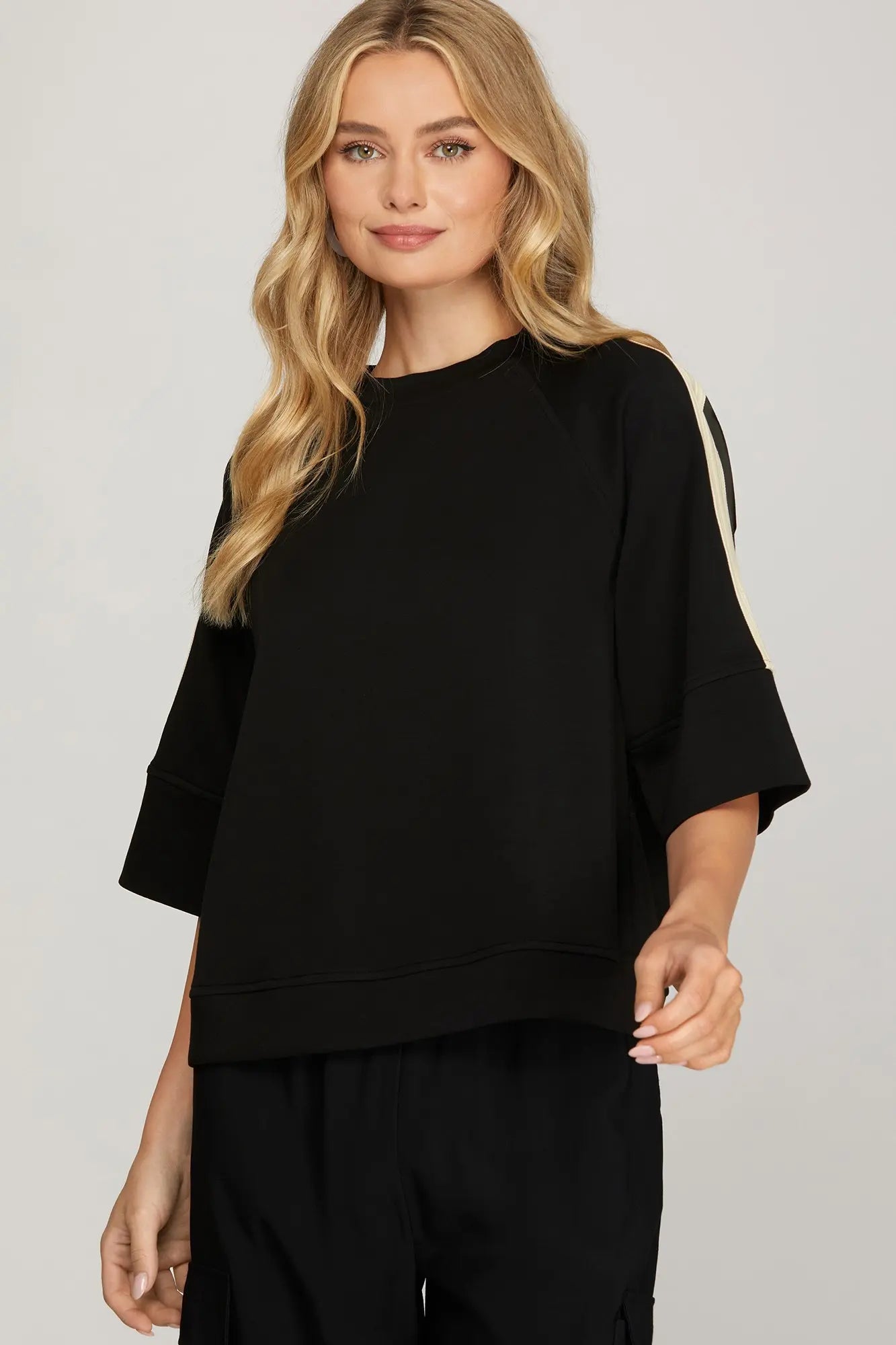 Half Sleeve Scuba Knit Pant Set - Black