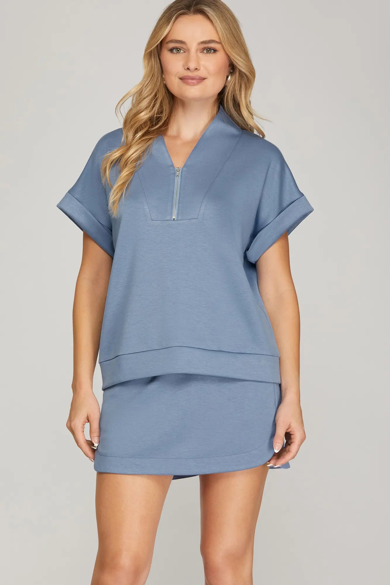 Zip Up Top And Skort Set - Misty Blue