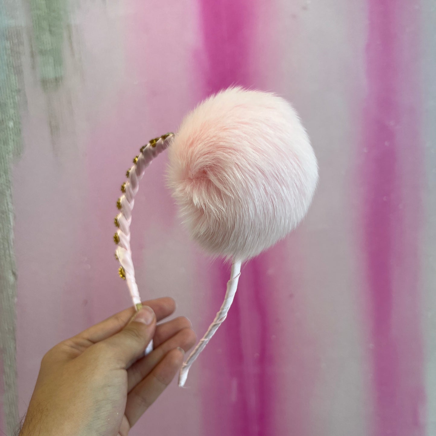 Pink Pom Rhinestone Headband