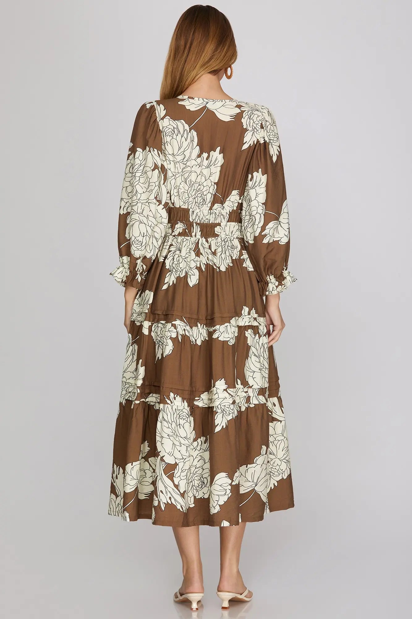 Mocha Floral Midi Dress