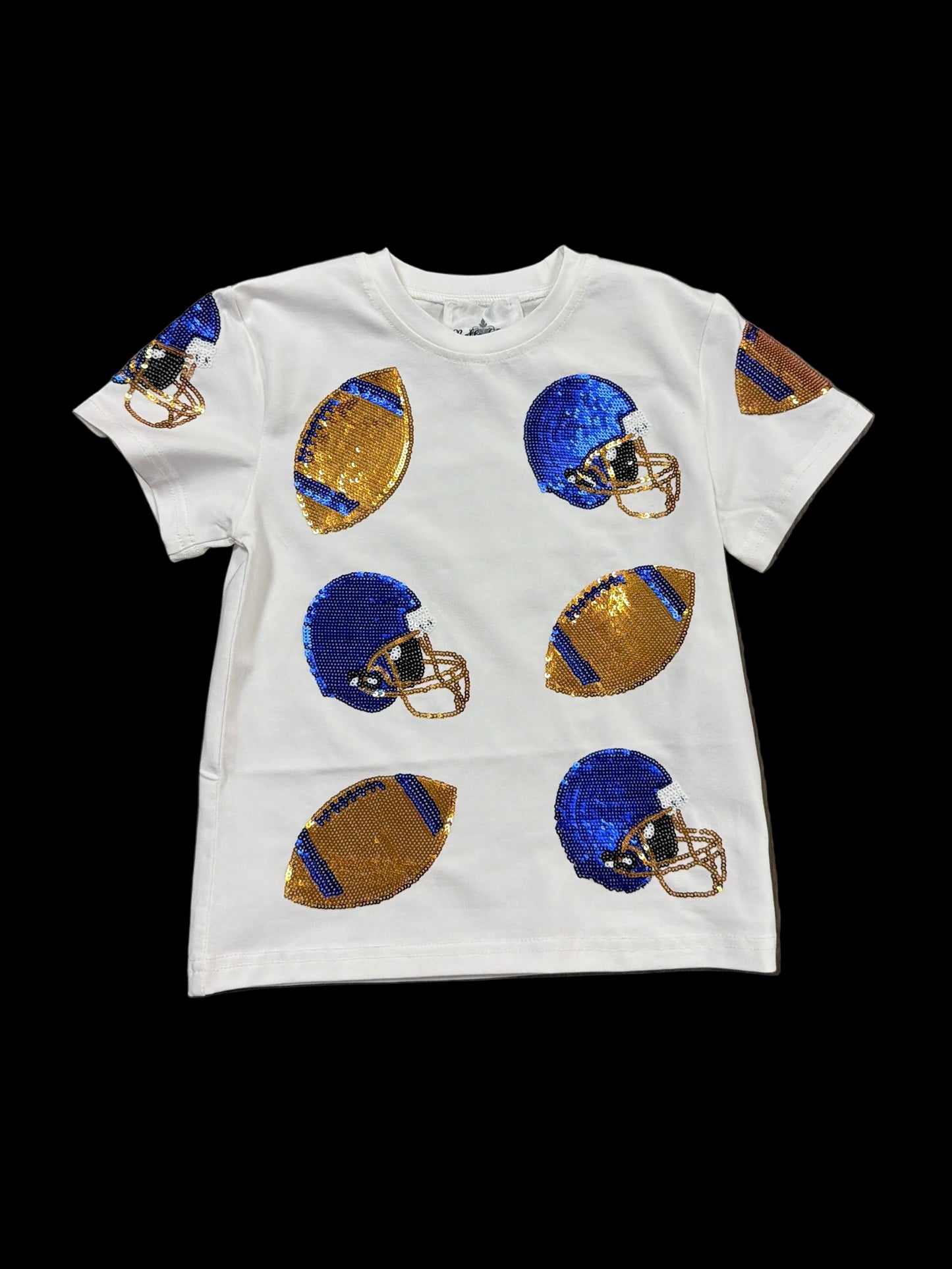 Women's Blue & Gold Sequin Football Fever Tee