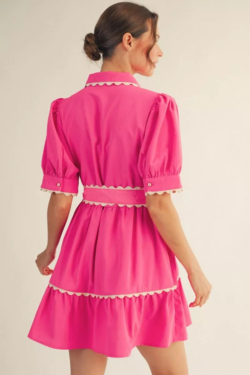 Scallop Detail Dress - Hot Pink