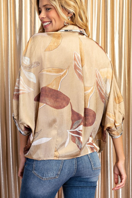 Mocha Mix Print Button Up