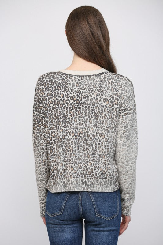 Animal Print Crew Neckline - Black/Cream