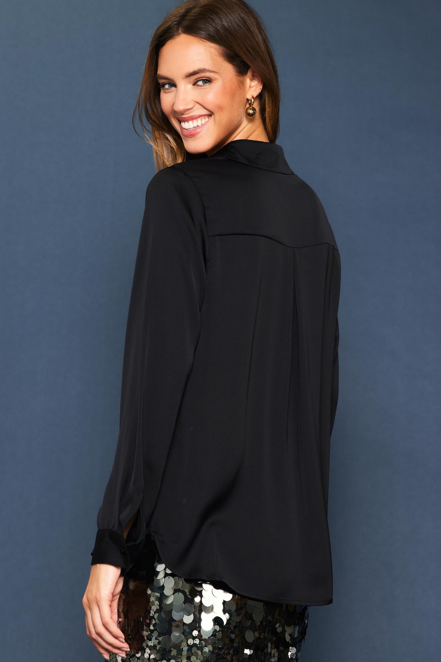 Black Silky Button Down