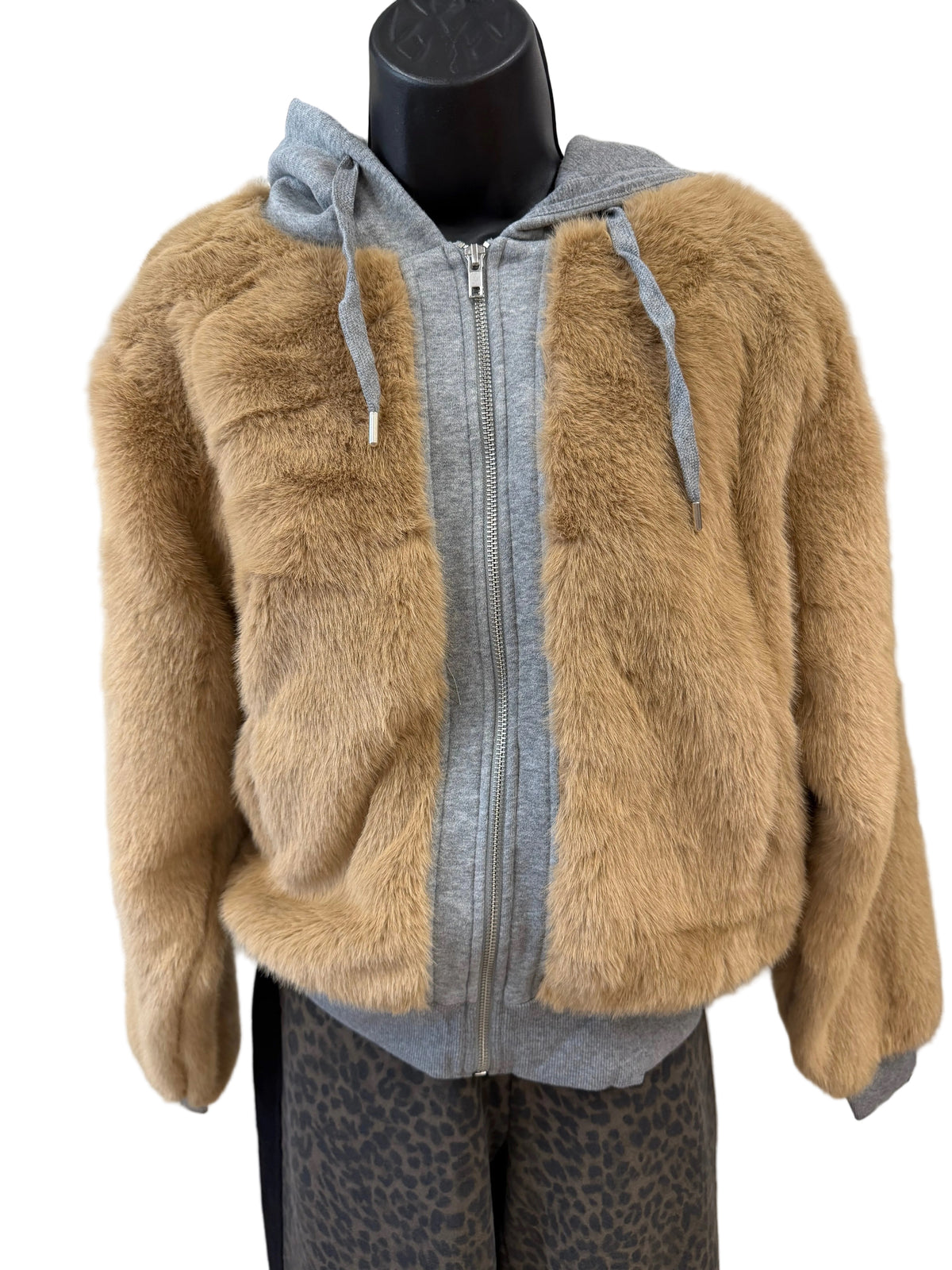 Heather Grey Fur And Fleece Combo Jacket