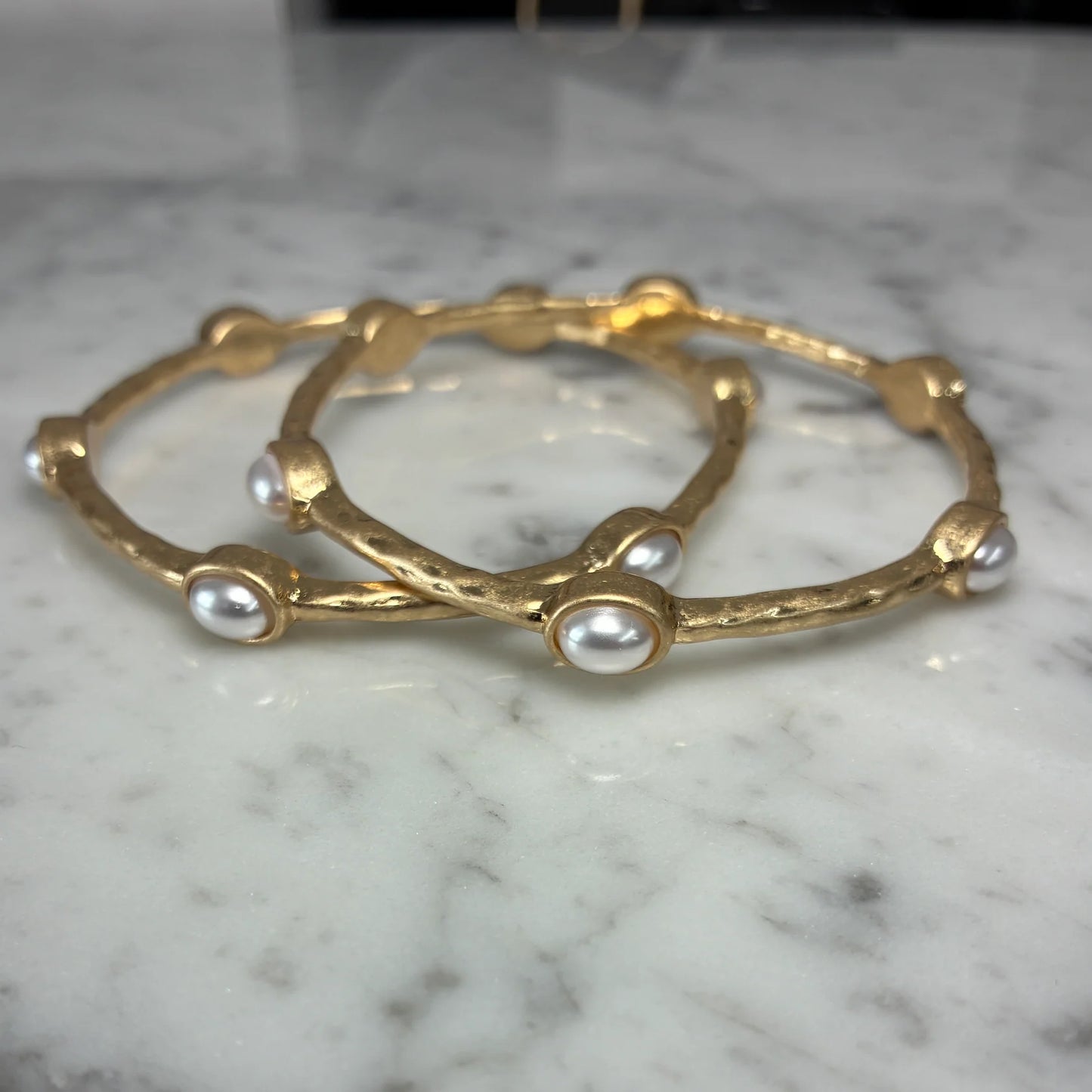 Bamboo Bangle with Stones Set - Pearl