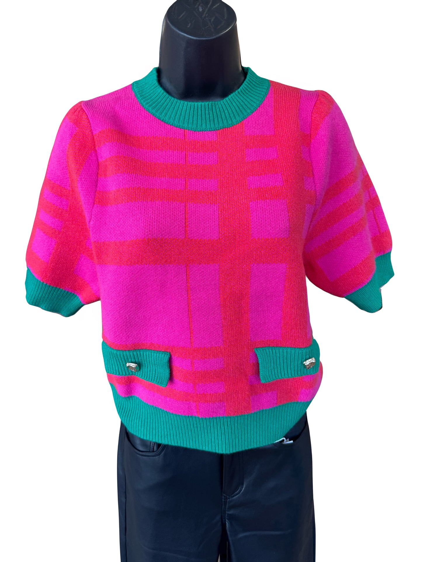Elle Sweater Top - Pink/Green