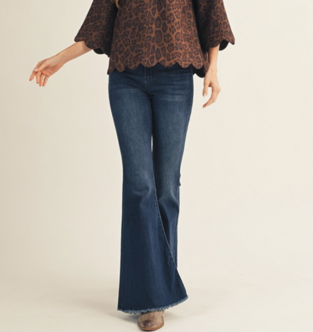 Scallop Edge Detail Leopard Suede Top