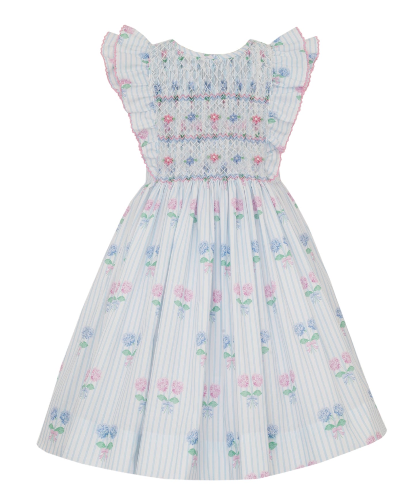 Francesca- Hydrangea Blue & Pink Floral Dress W Ruffles