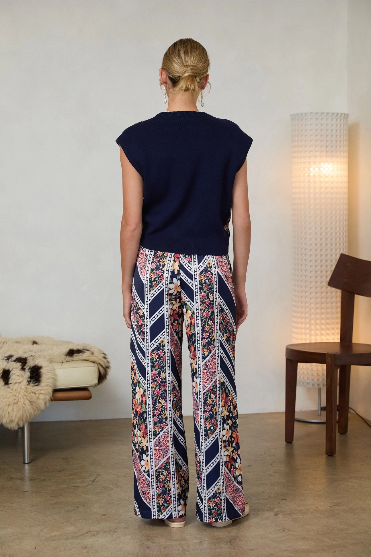 Navy Mixed Media Top