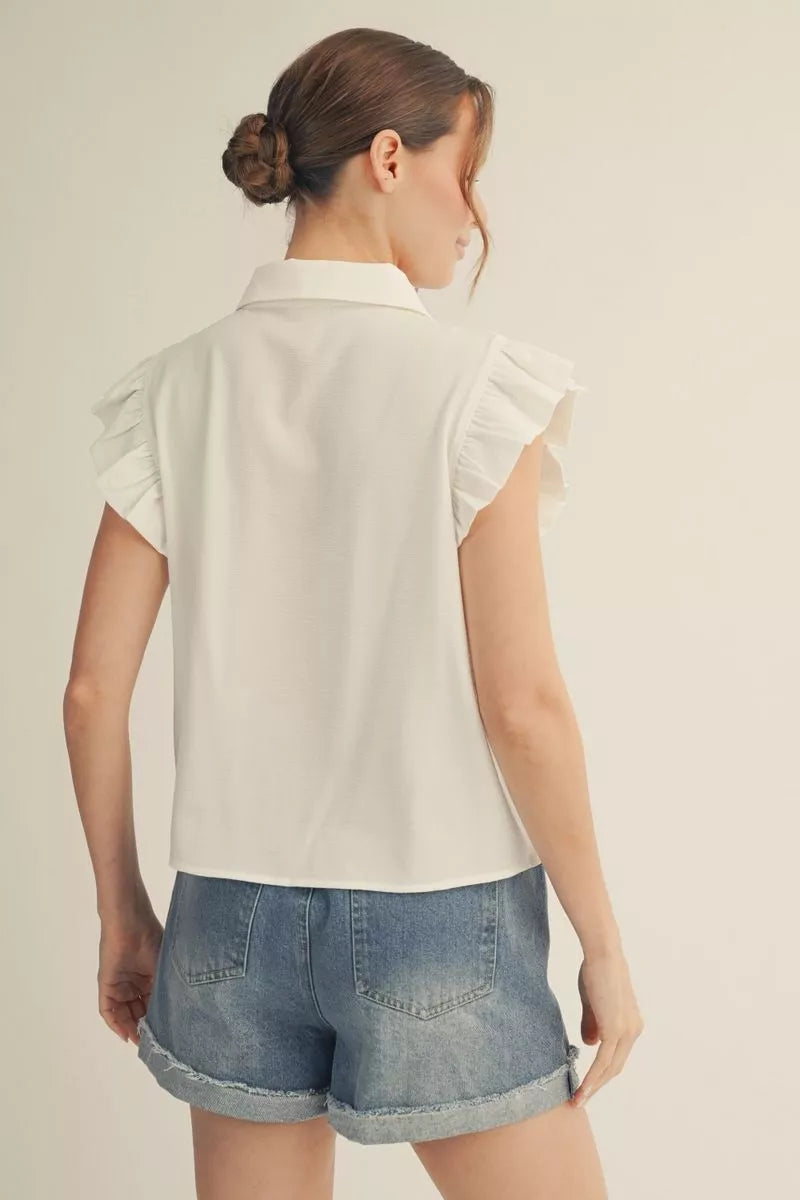 Collar Cap Sleeve Top - Off White
