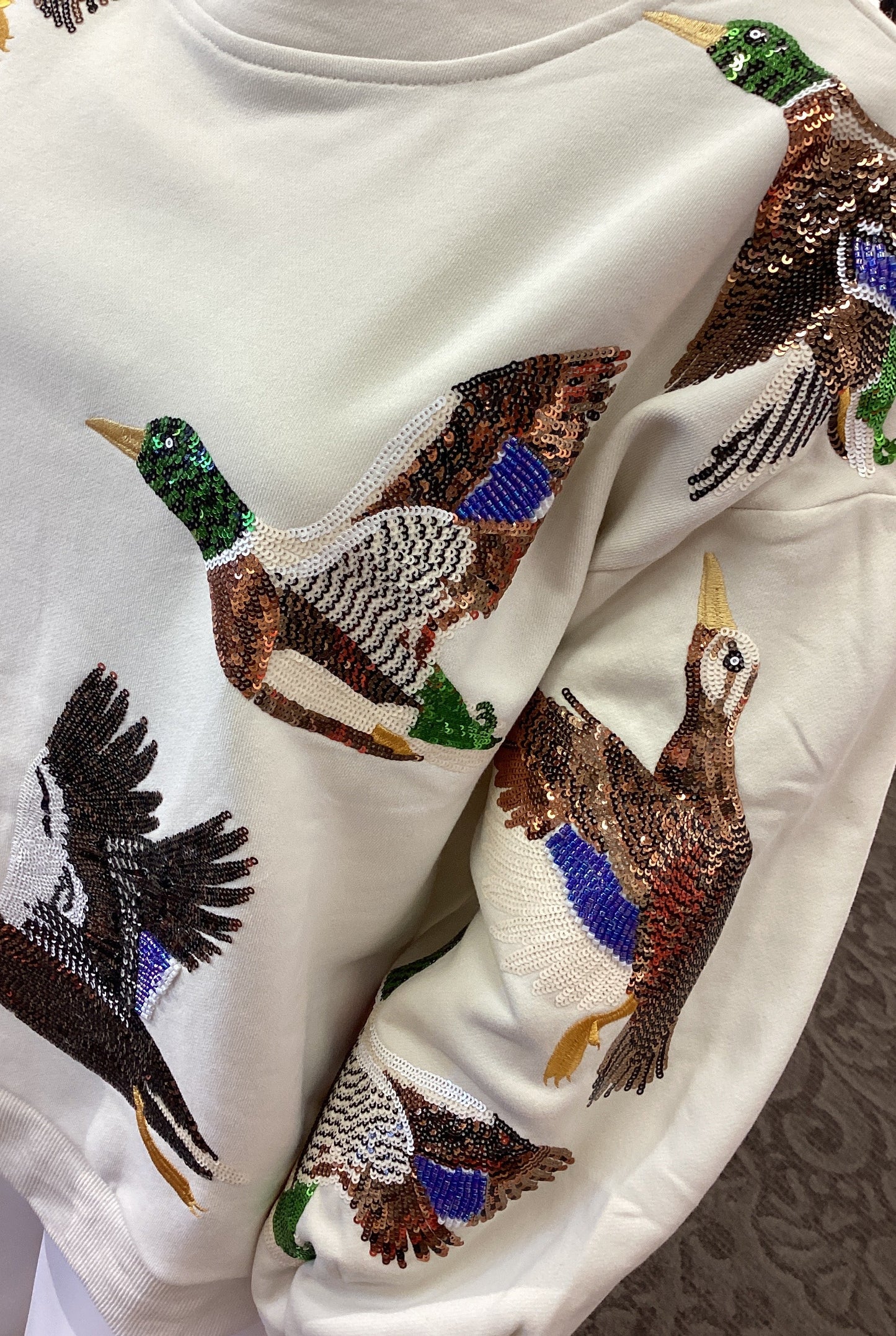 Ivory Flying Ducks Mock Neck Sweatshirt