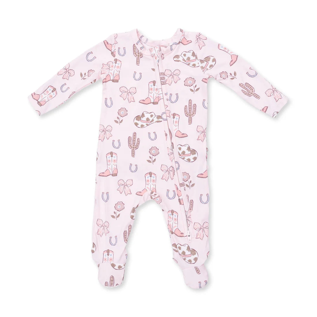 Cowgirl Boots & Bows Ruffle Zipper Footie