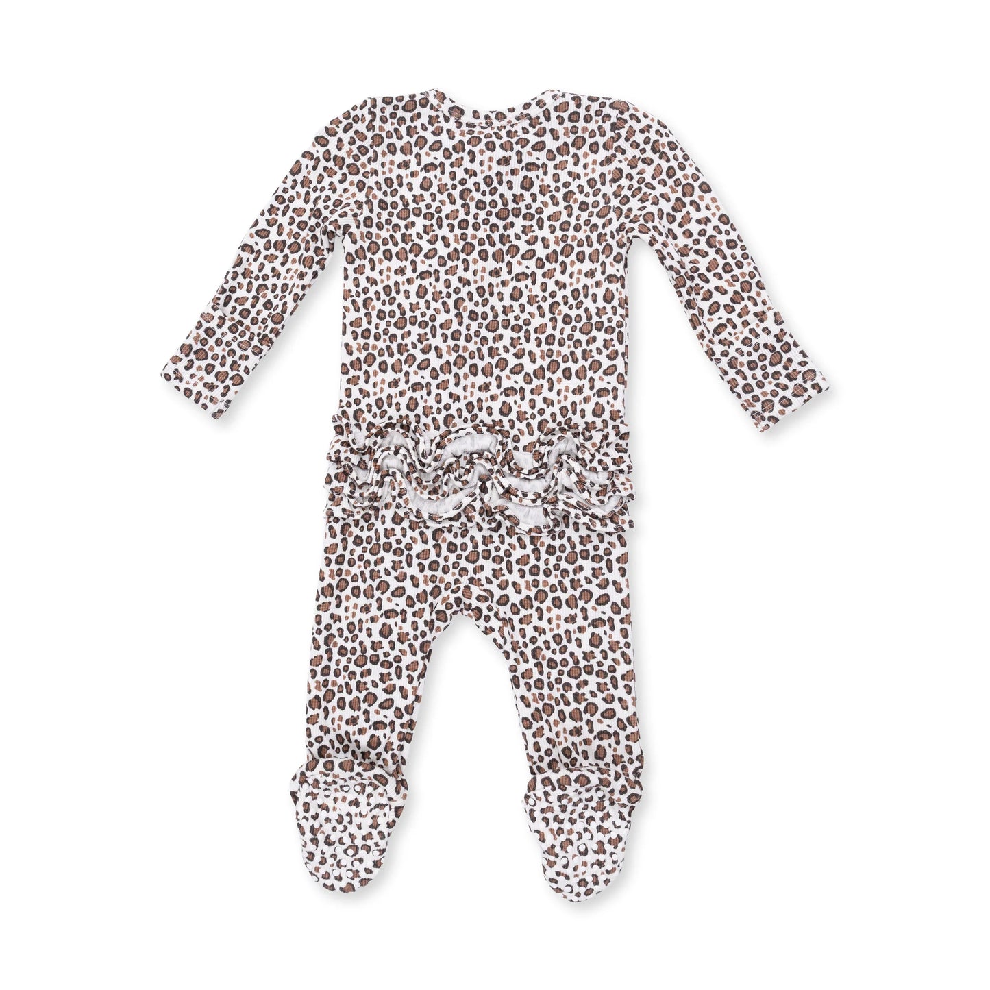 Leopard Ruffle Back Zipper Footie