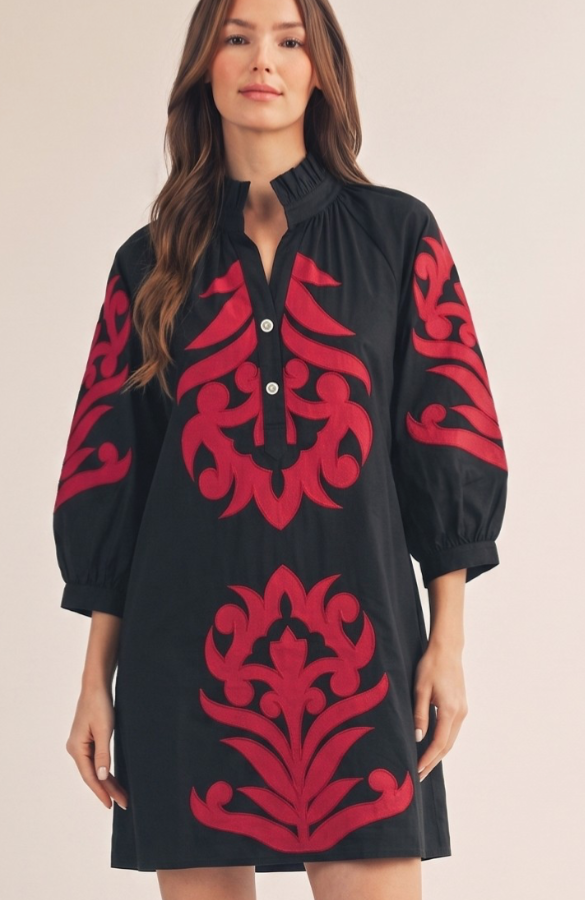 Black and Red Baroque Floral Dress