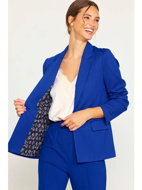 Royal Blue Shirred Sleeve Blazer