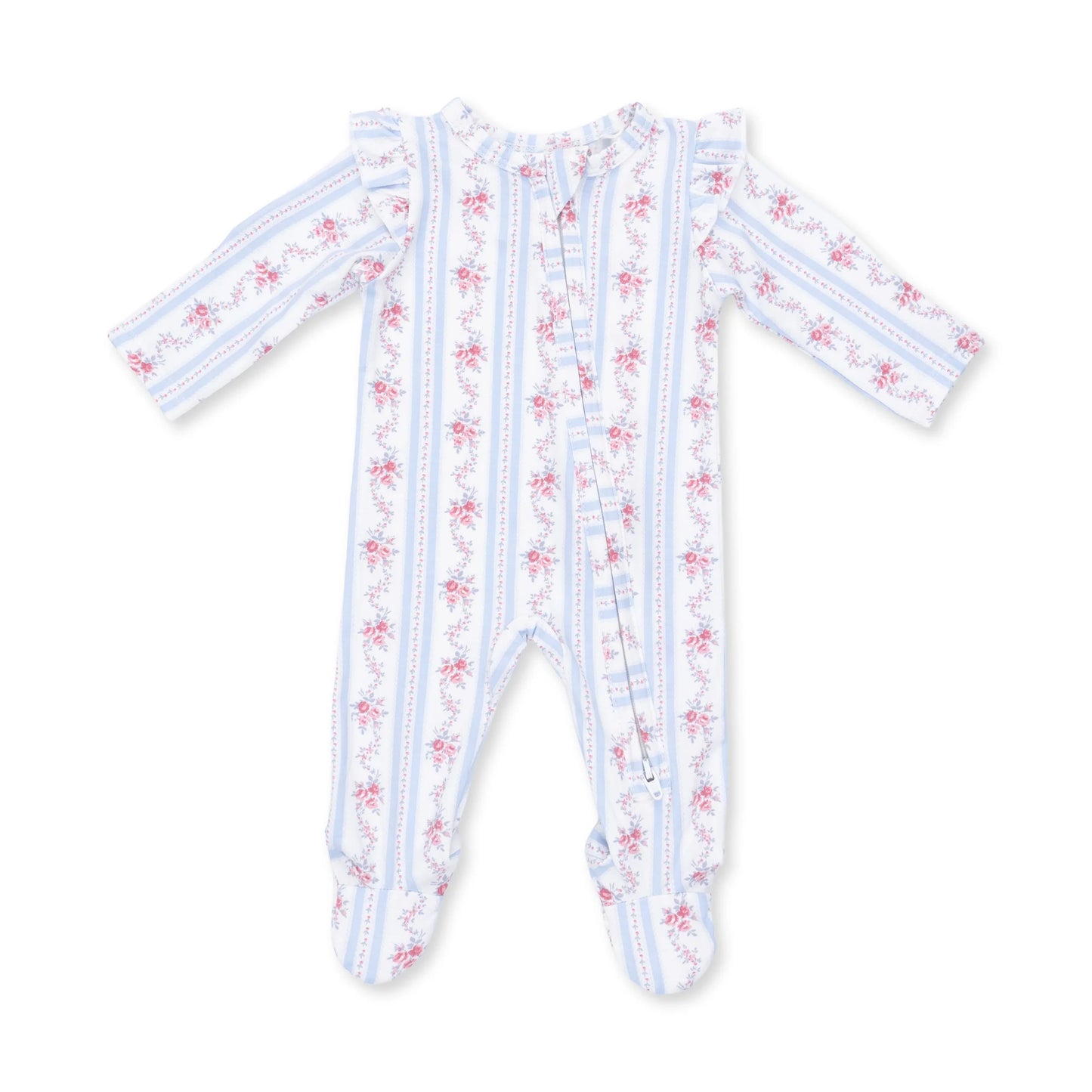 Anna Floral Stripe Ruffle Zipper Footie