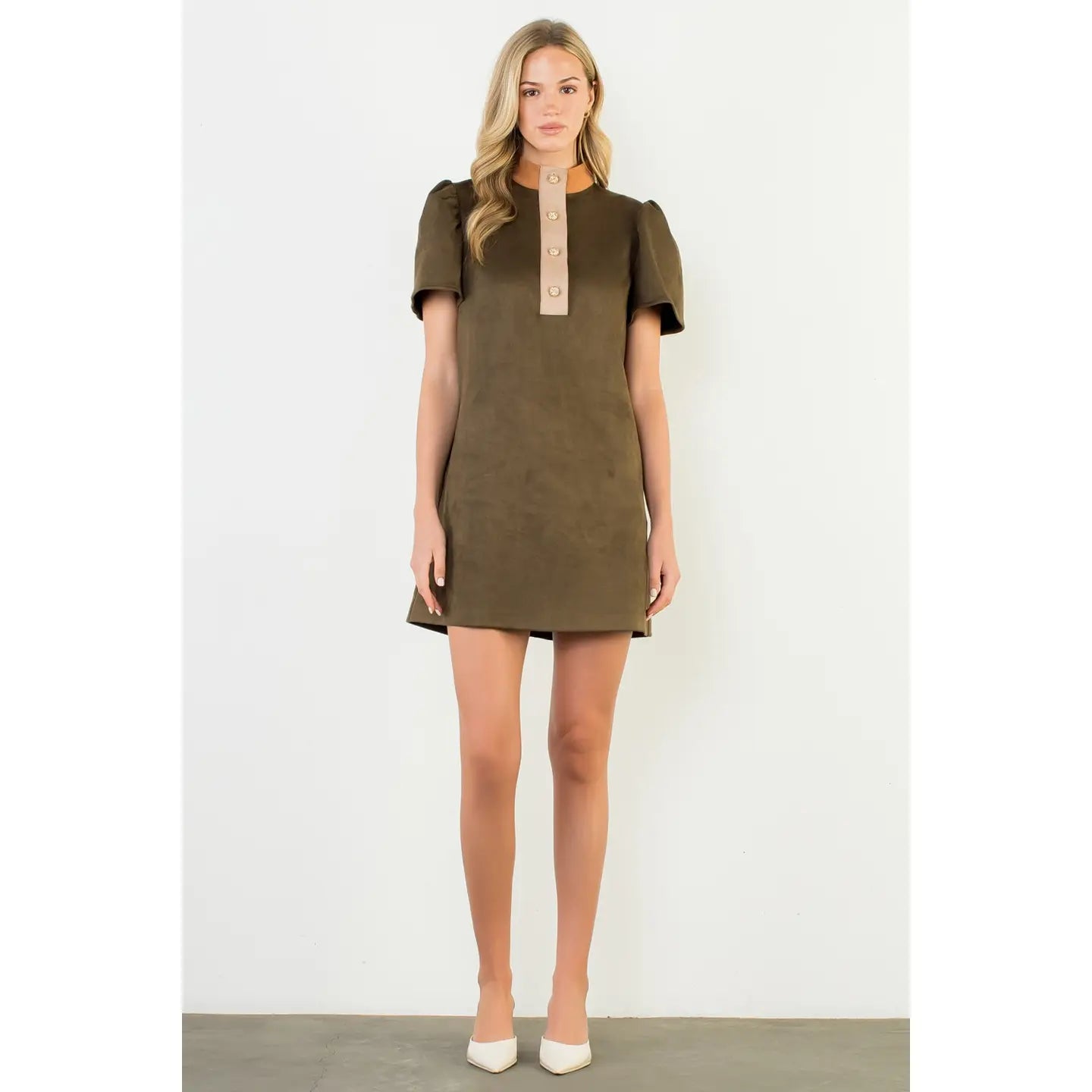 Button Detail Dress In Olive