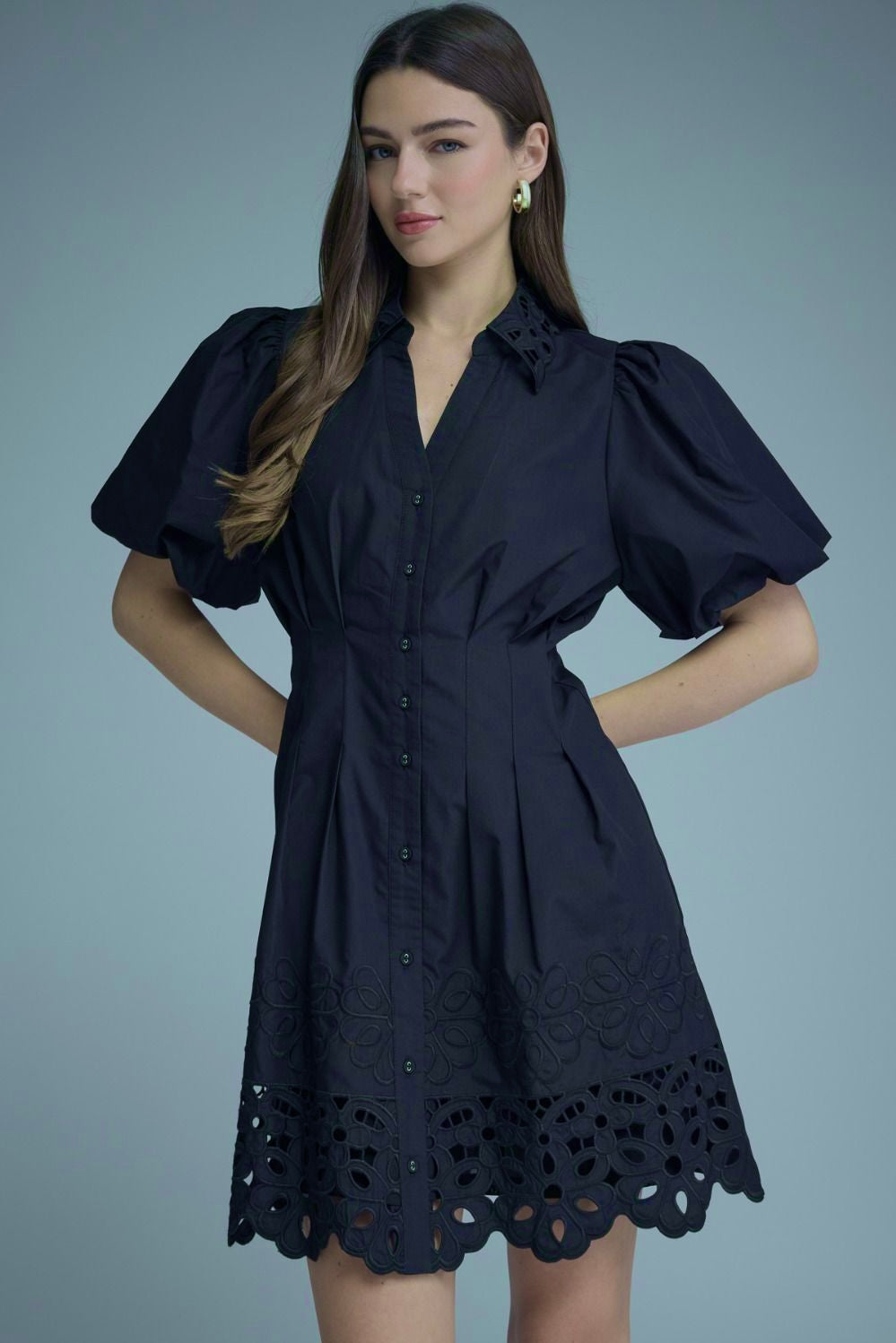 Navy Eyelet Detail Dress