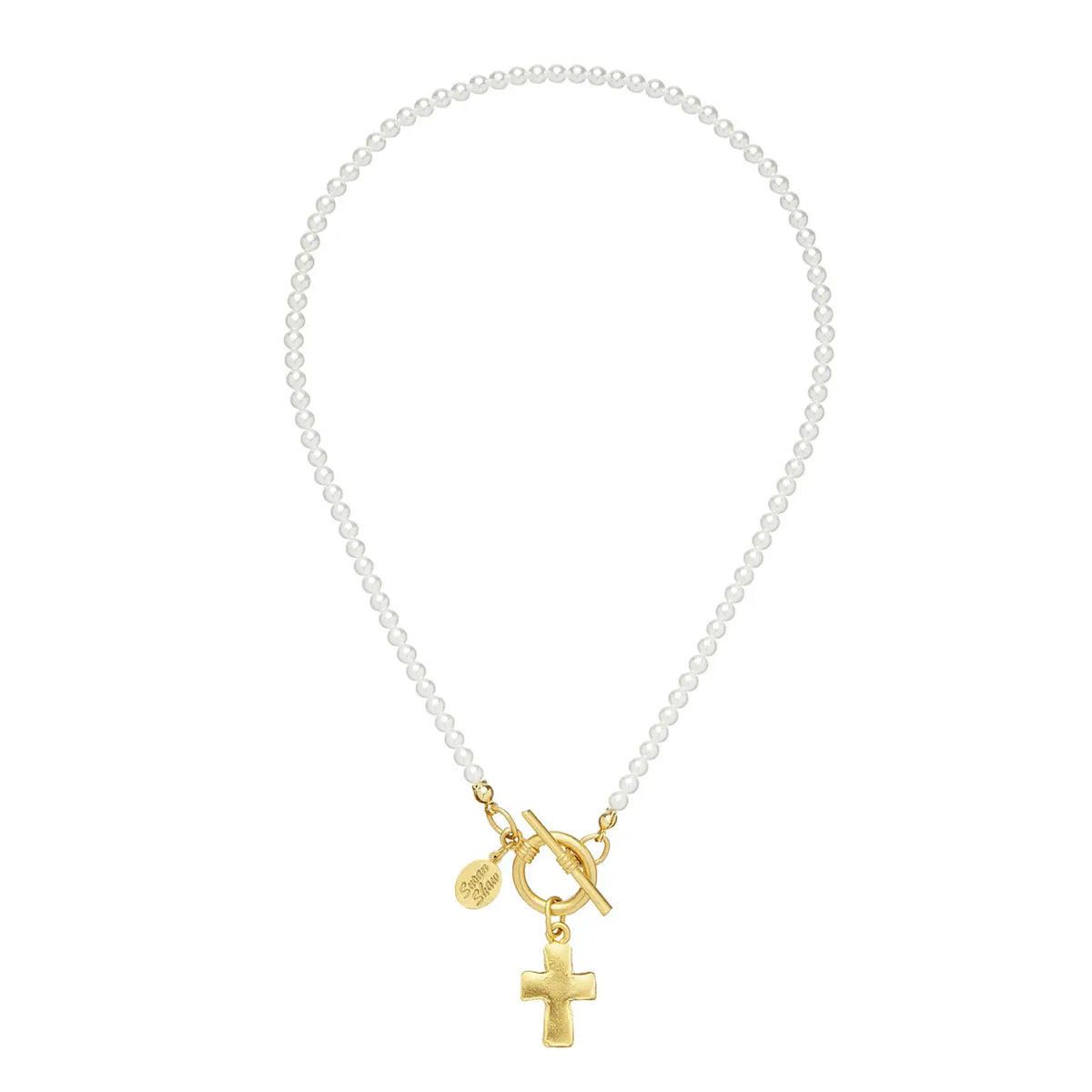 Small Cross Pearl Toggle Necklace