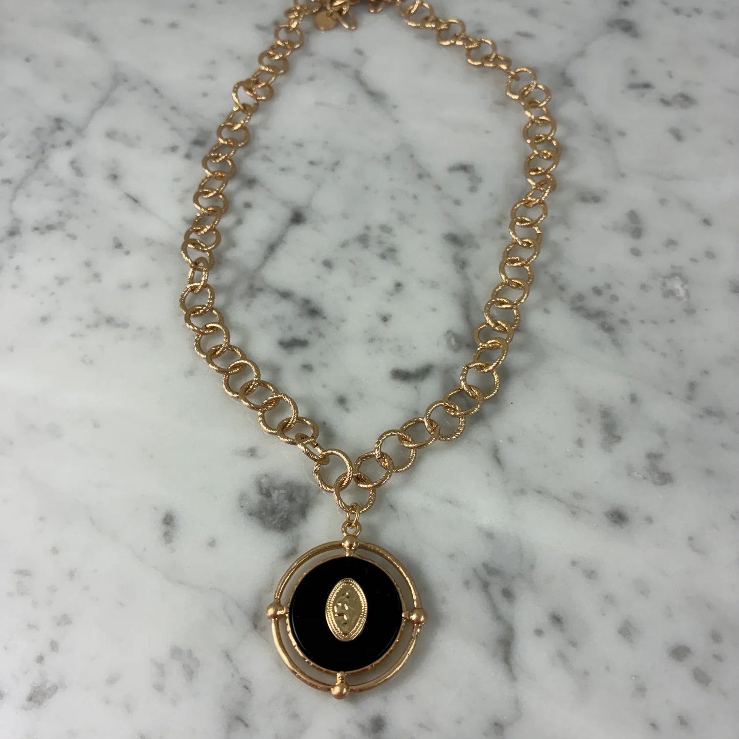 Enamel Pendant Necklace-Onyx