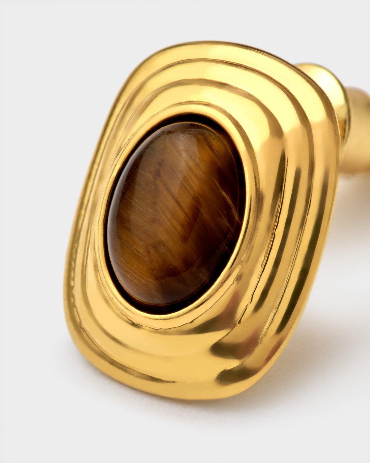 Tigers Eye Waterproof Gold Button Stud Earrings
