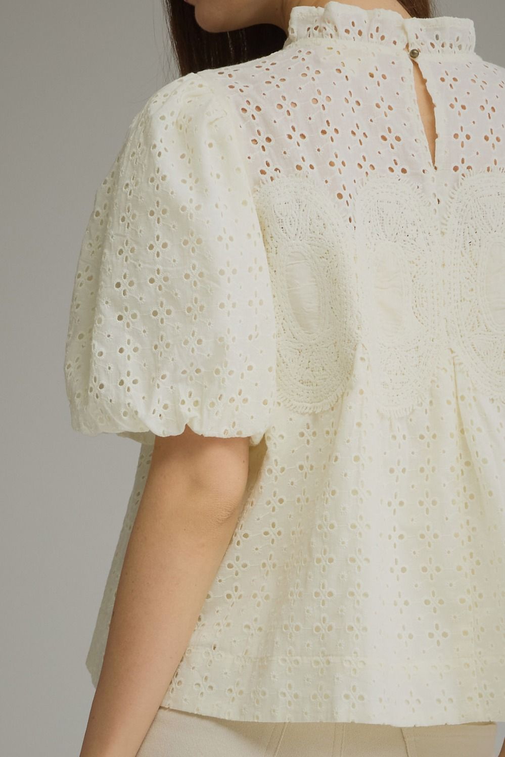 Eyelet Puff Sleeve Top - Cream