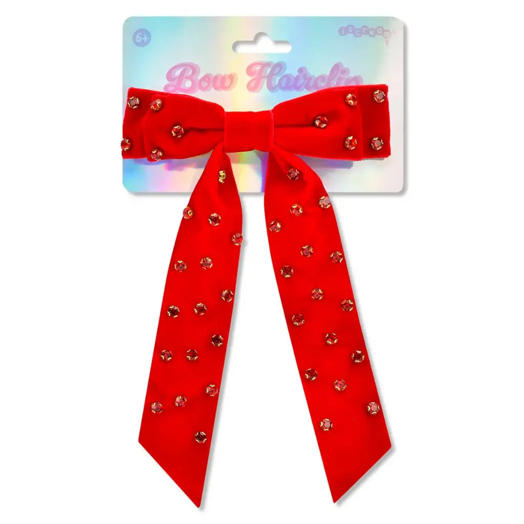 Red Rhinestone Bow Hair Clip