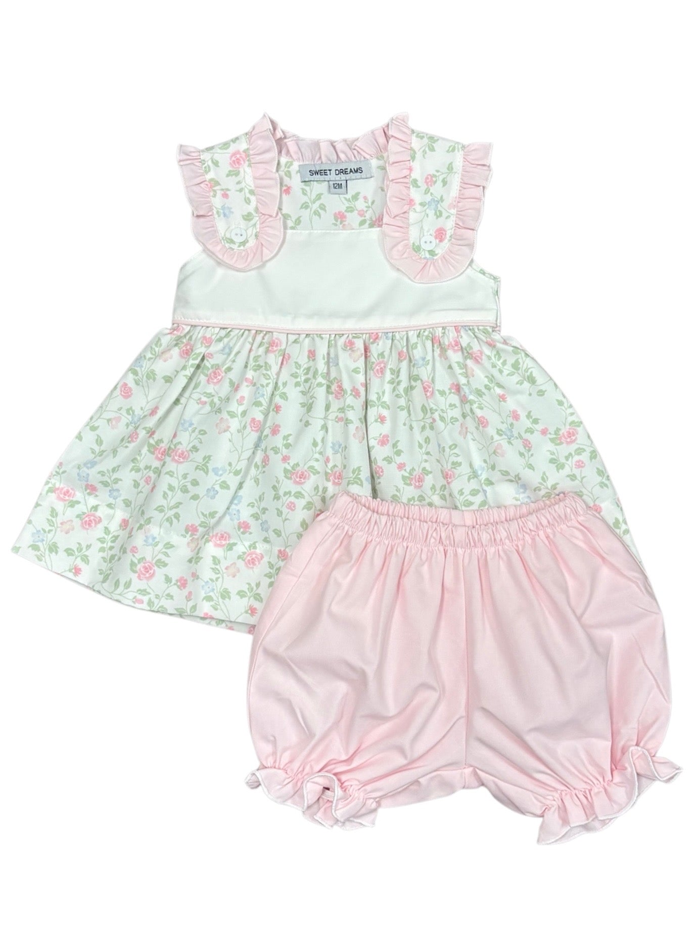 Pink Ruffle Shoulder Floral Print Bloomer Set