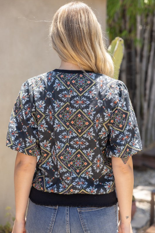 Black Banded Embroidered Top