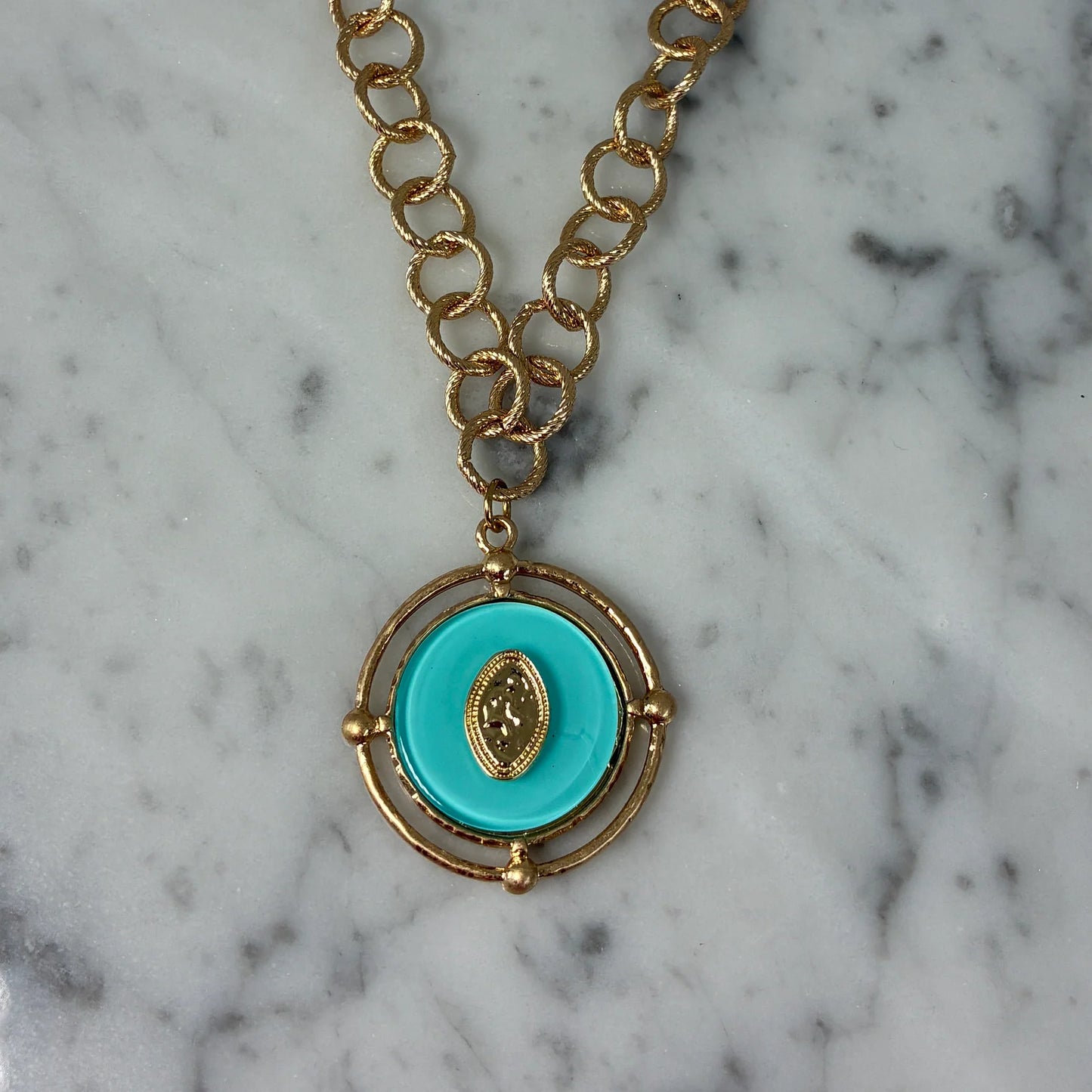 Enamel Pendant Necklace-Turquoise