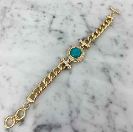 Matte Gold Bracelet with Aqua