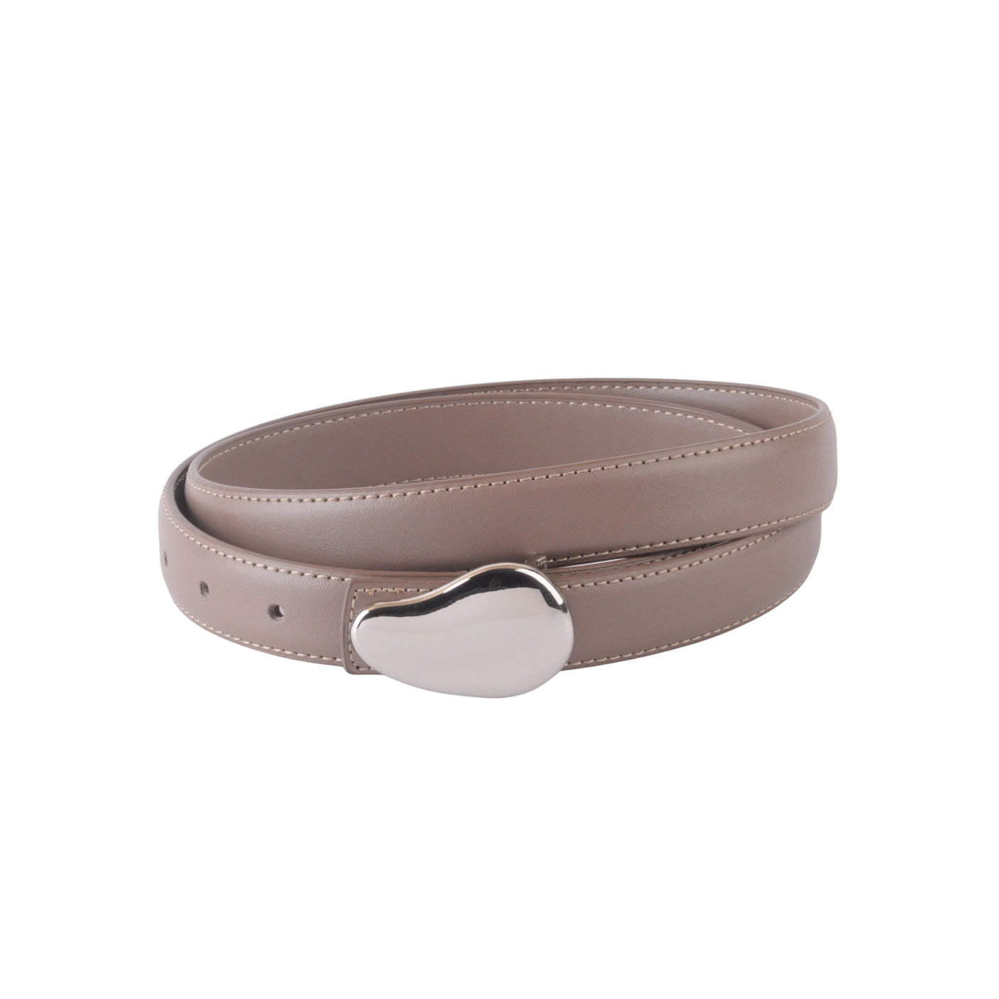 Napa Leather Belt With Silver Bean Buckle- Taupe