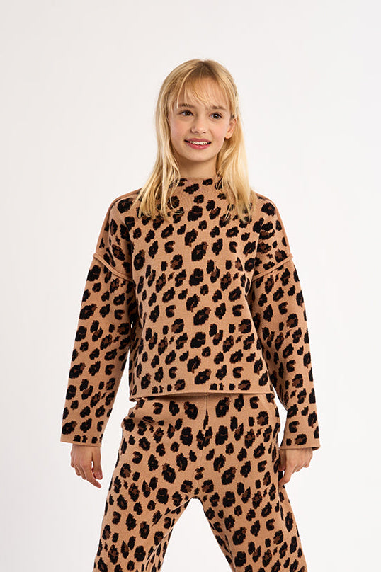 Leopard Print Camel Knitted Sweater