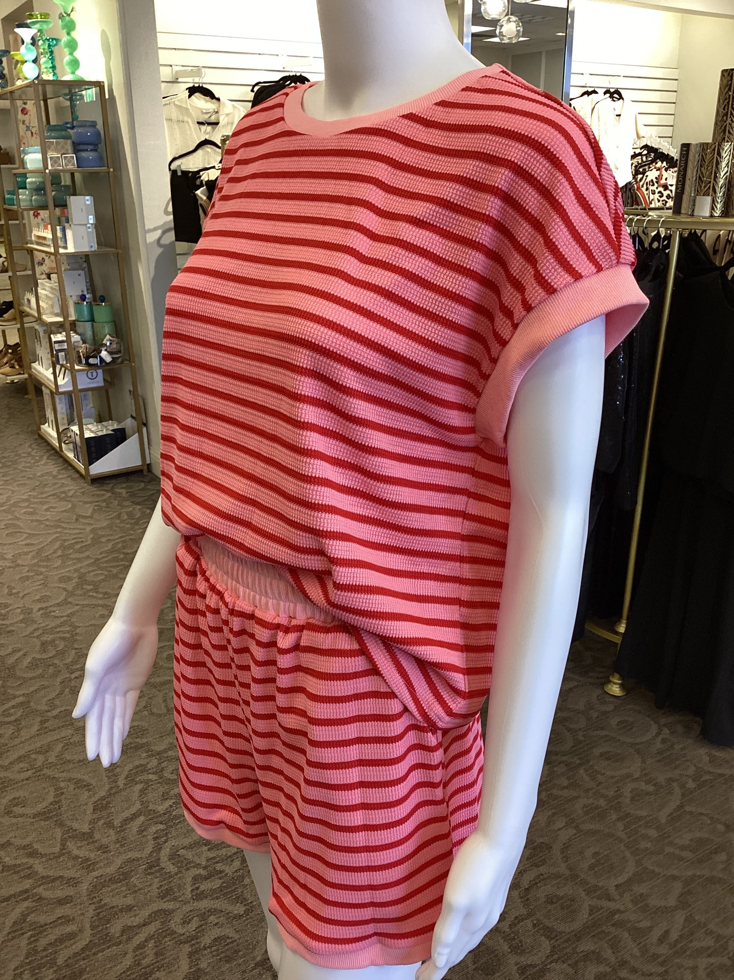 Pink and Red Stripe Short Set