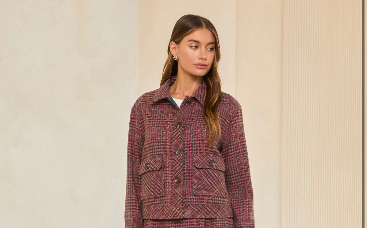 Pink Multi Plaid Tweed Jacket