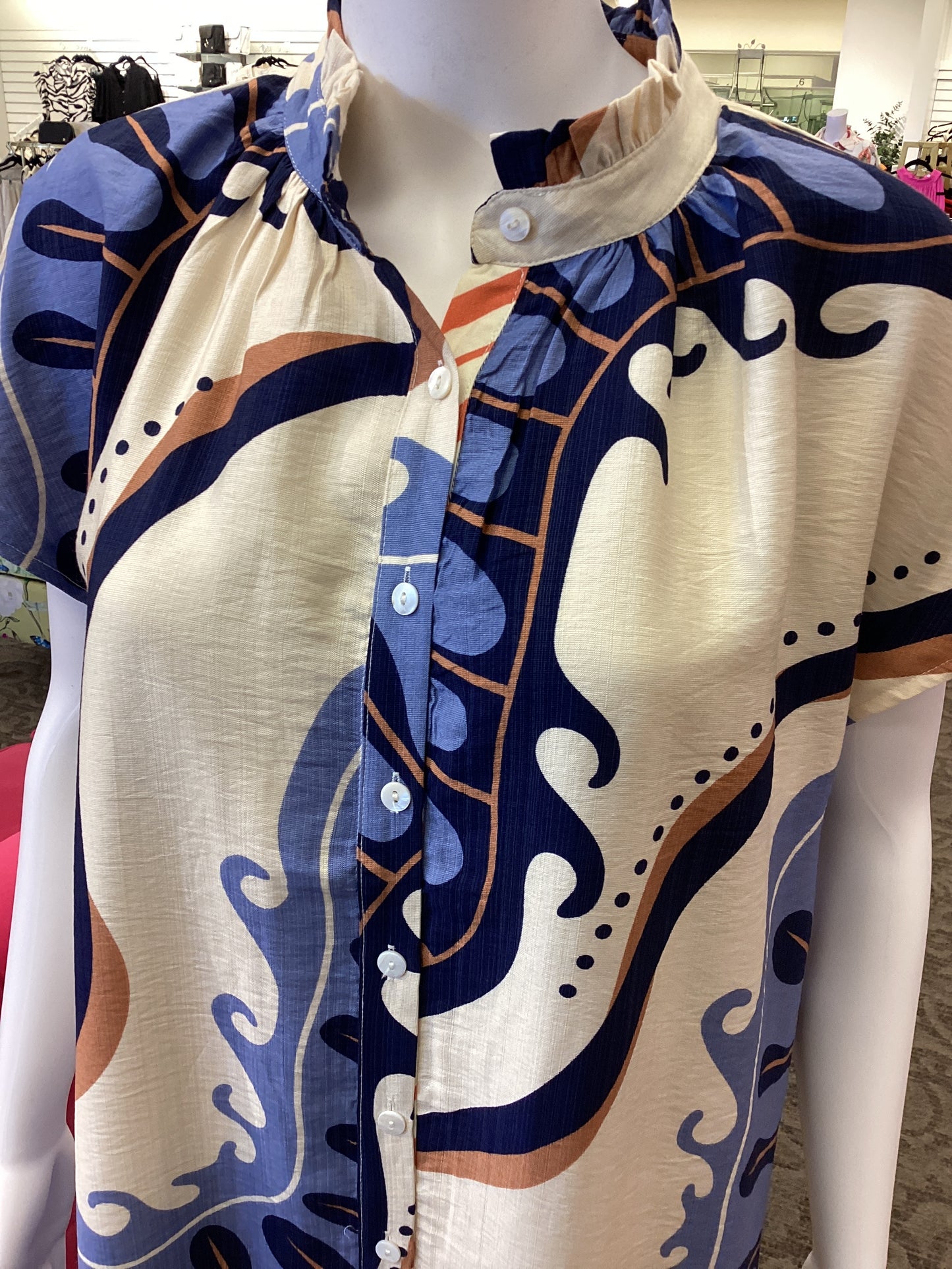 Blue And Ivory Multi Abstract Dress