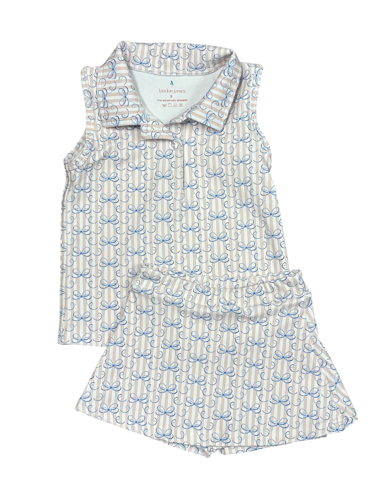 Blue Bow Striped Polo Set