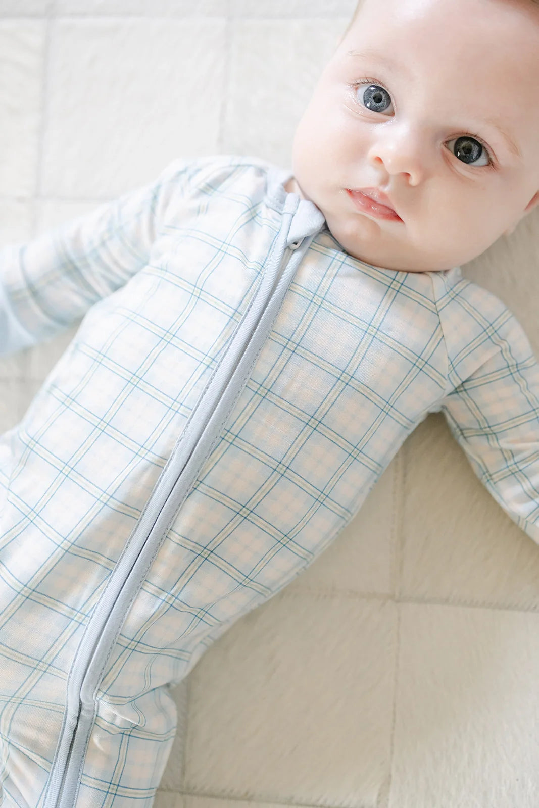 Blue Plaid Sleep Romper