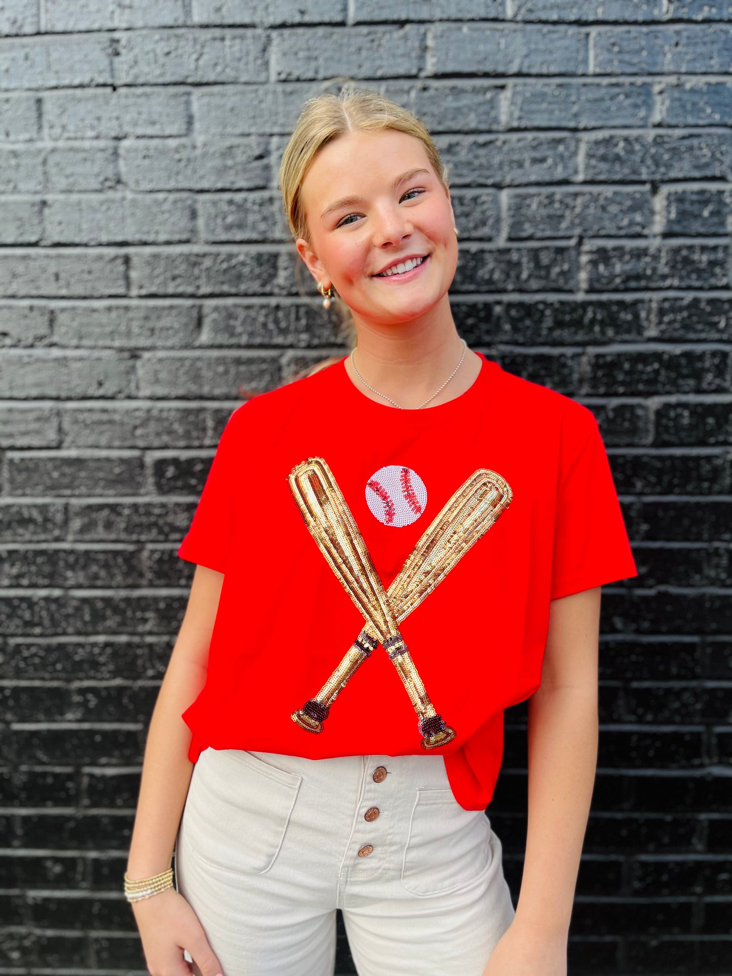 Red & Gold Baseball Tee