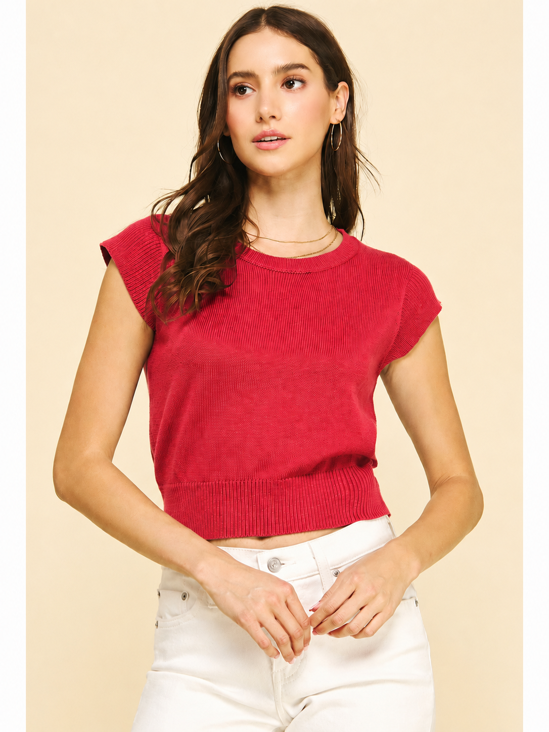 Cherry Cap Sleeve Knit Top