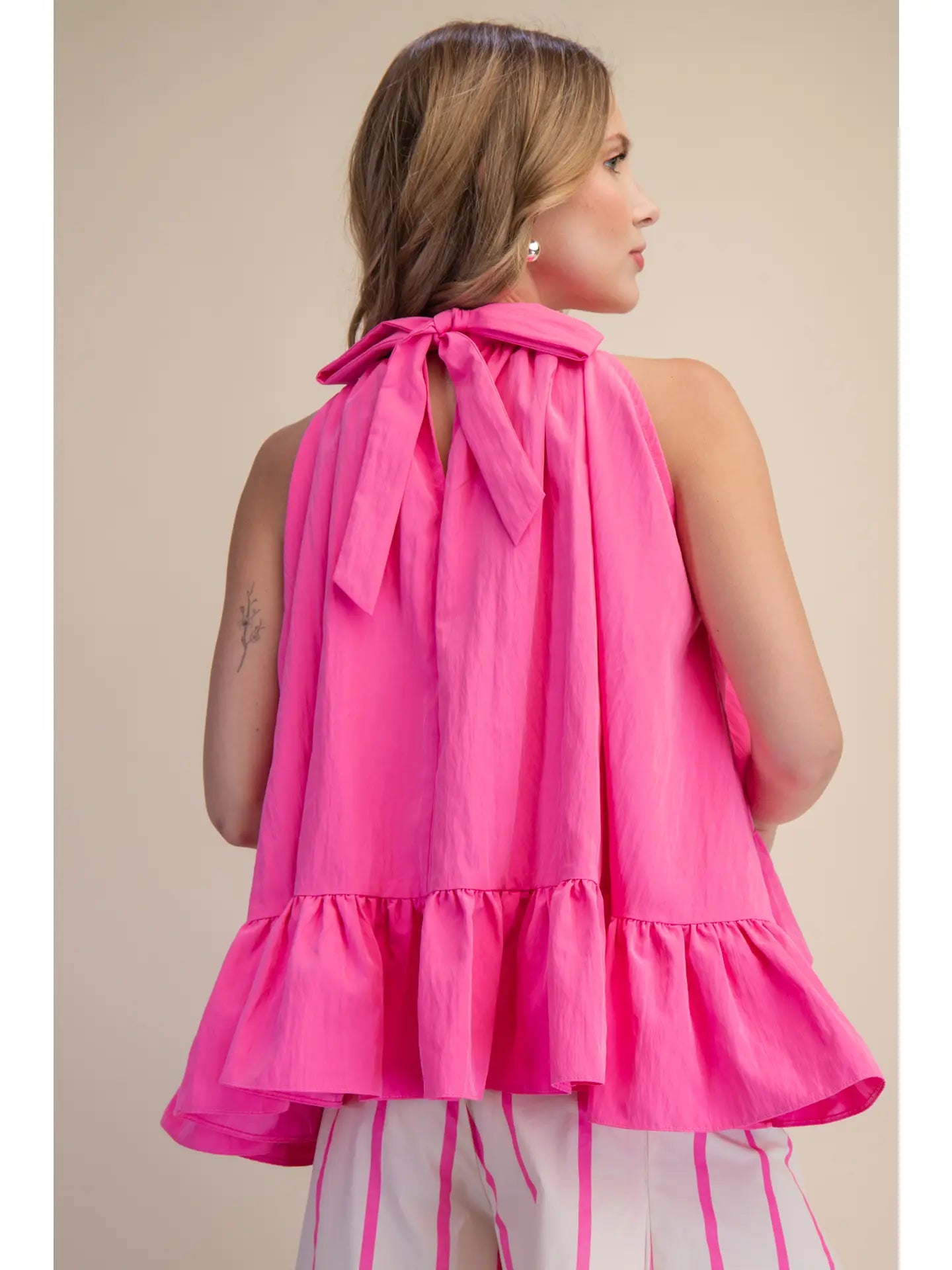 Halter Ruffle Top - Hot Pink
