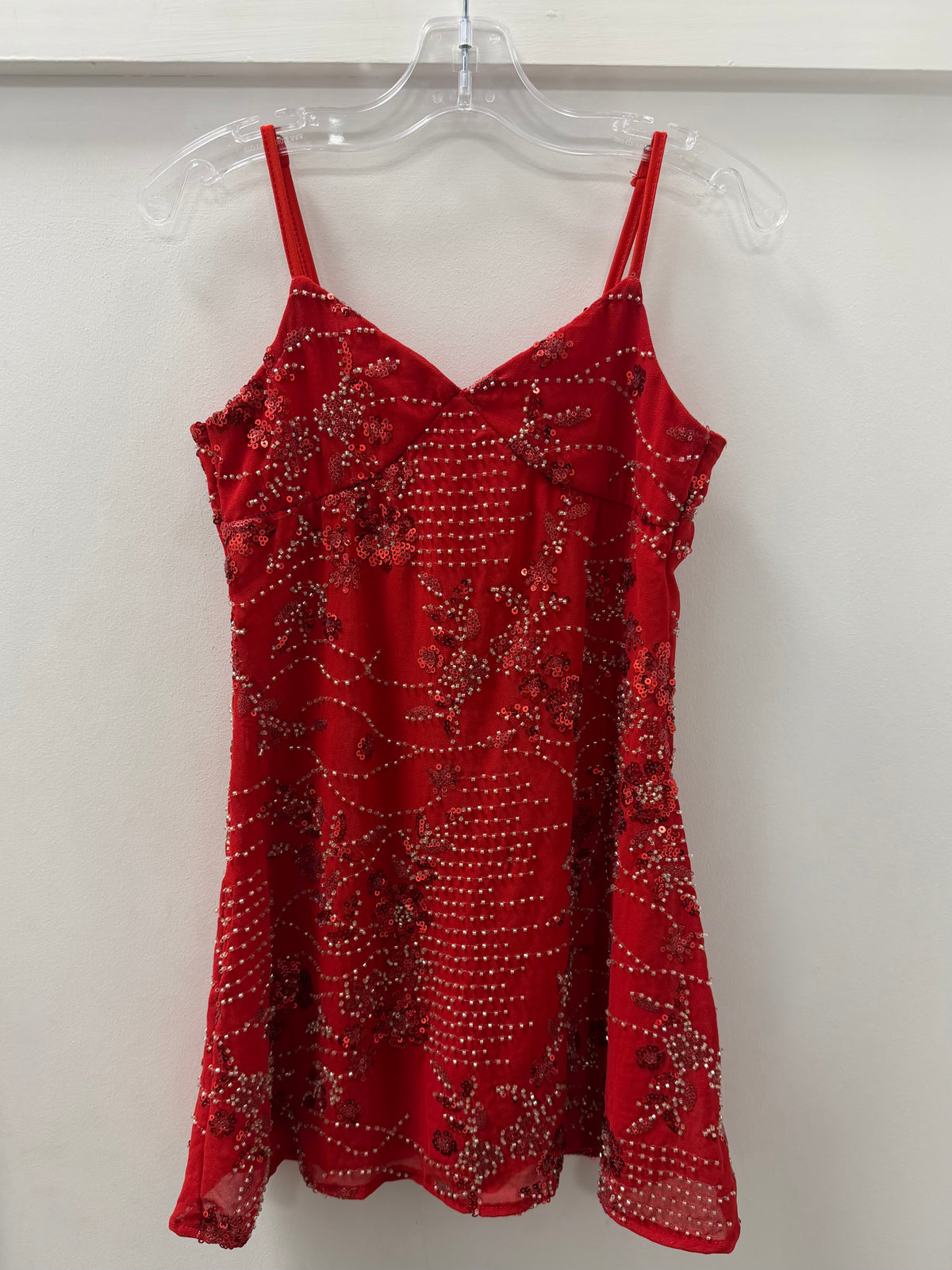 Red Chiffon Floral Sequin Dress