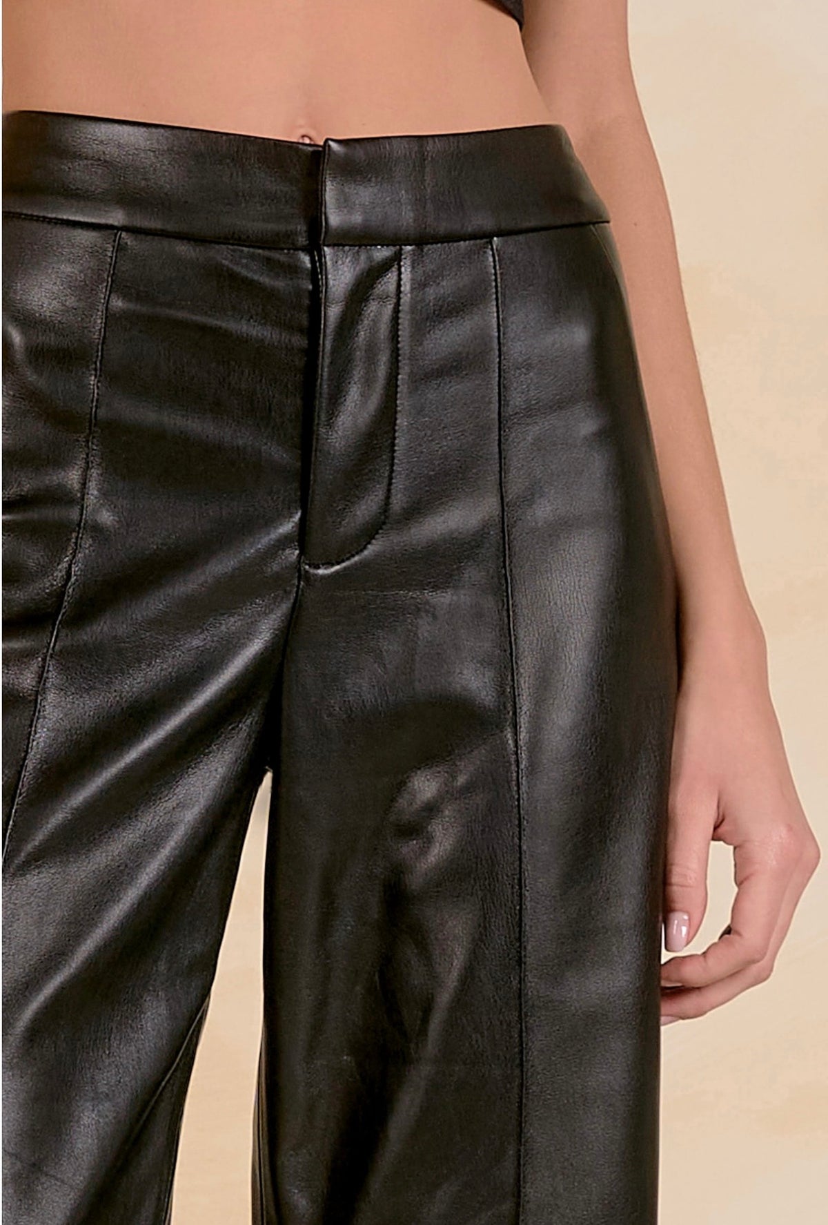 High Waist Leather Pant - Black