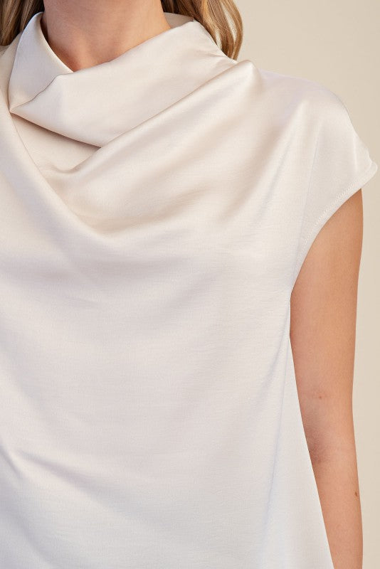 Cowl Neck Sleeveless Top - Cream