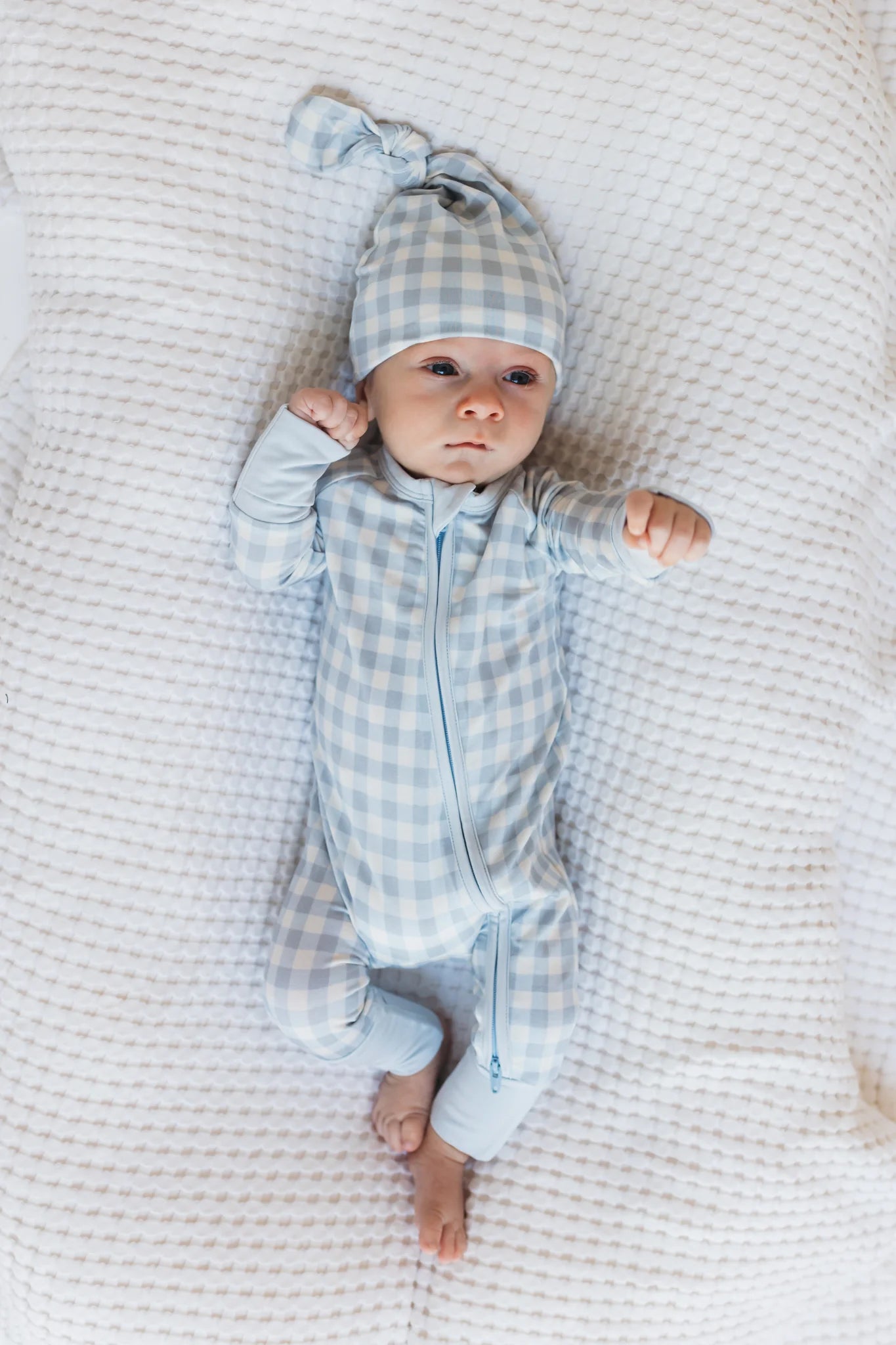 Blue Gingham Zipper Romper