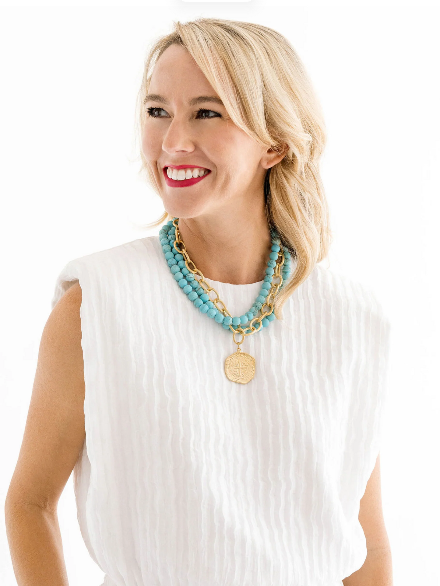 Multi Strand Turquoise Coin Necklace