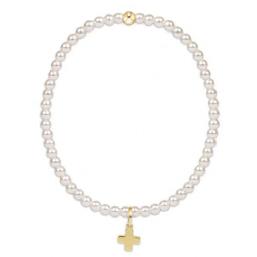 egirl Classic Pearl 3mm Bead Bracelet - Signature Cross Gold Charm